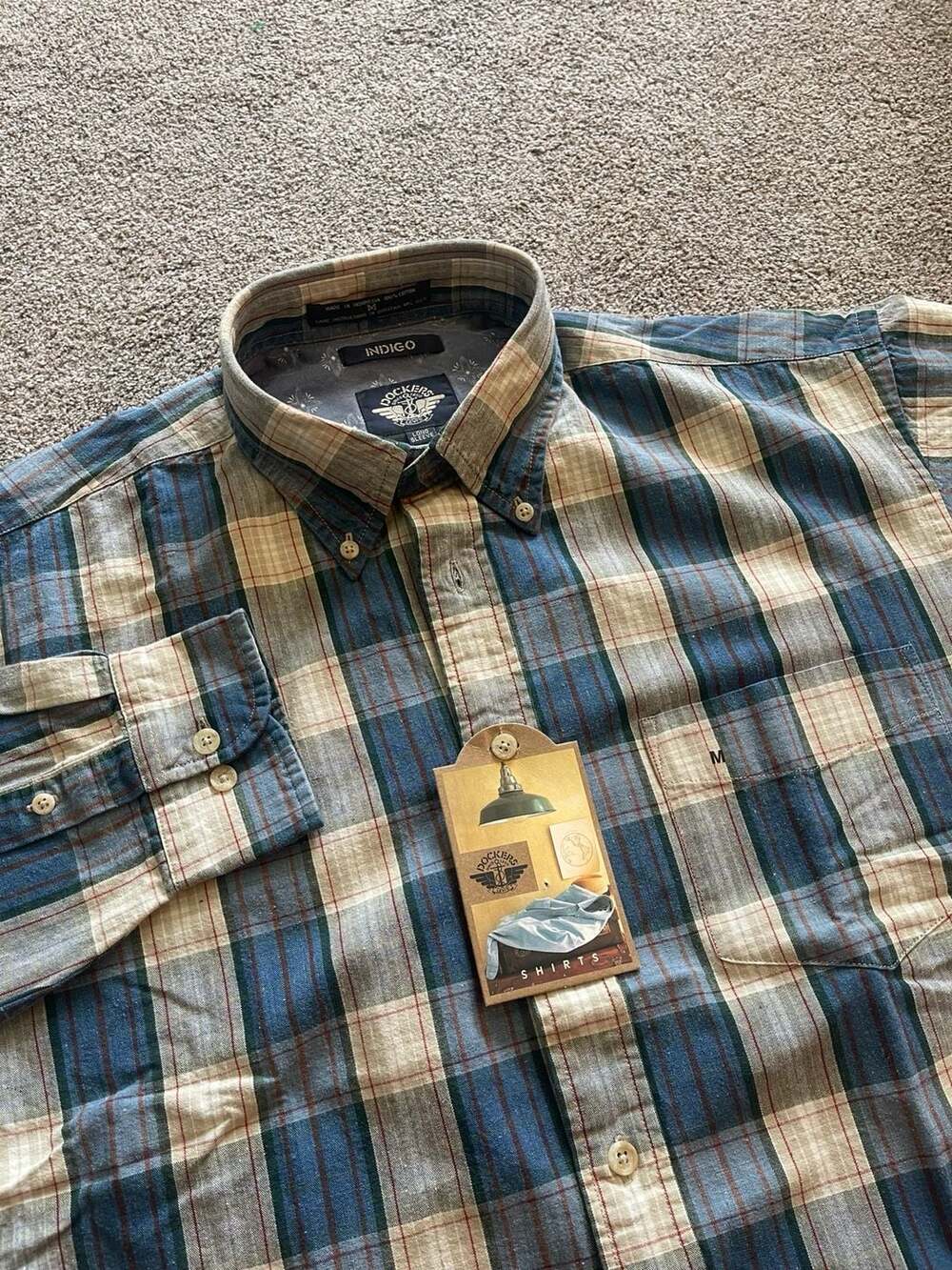NWT 1993 Levi’s Dockers Men's Indigo Plaid Long Sleeve Button-Down Shirt
